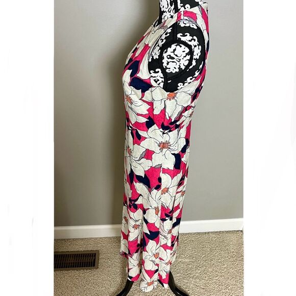 ANN TAYLOR Linen Blend Sleeveless A-Line Dress Navy Pink Cream Size 2 - Picture 6 of 10